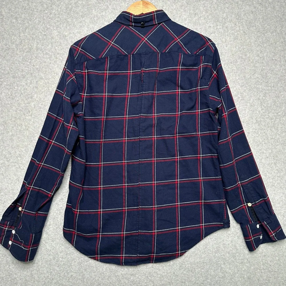Rag & Bone Mens Fit 2 Navy Blue Red Windowpane Plaid Cotton Flannel Shirt Medium